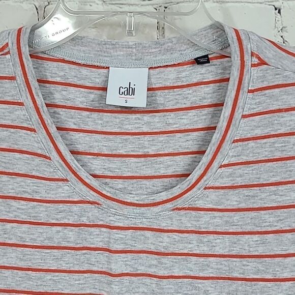 CAbi Grey Orange Stripe Peplum Ruffle Tank Top #5331 Sleeveless Summer Tee Small - Picture 5 of 7